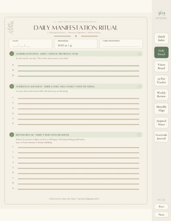 Preview of the daily 369 writing page